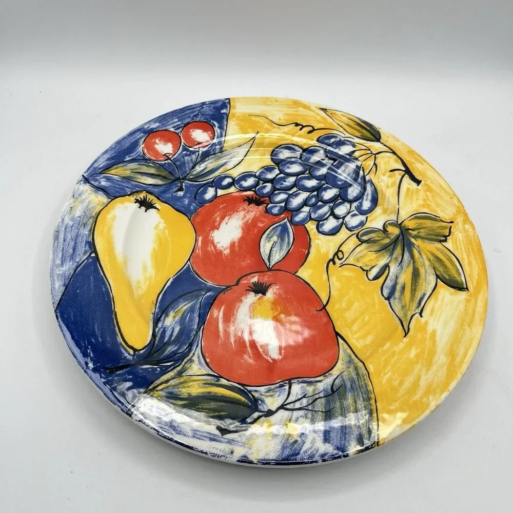 Pier 1 Italy Fruit Dinner Plate 10.5” Pear Apples Grapes Cherries -Discontinued